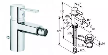 Смеситель для биде «Kludi» Zenta 385300575 с донным клапаном хром