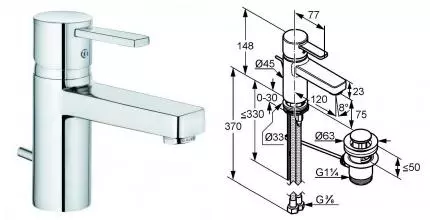 Смеситель для раковины «Kludi» Zenta XL 382600575 с донным клапаном хром