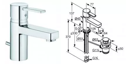 Смеситель для раковины «Kludi» Zenta 382500575 с донным клапаном хром