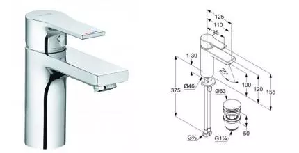 Смеситель для раковины «Kludi» Zenta SL 482980565 с донным клапаном хром