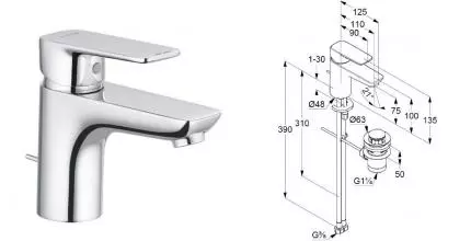 Смеситель для раковины «Kludi» Pure&Style 403820575 с донным клапаном хром Смеситель для раковины «Kludi» Pure&Style 403820575 с донным клапаном хром