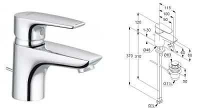 Смеситель для раковины «Kludi» Pure&Solid 343850575 с донным клапаном хром