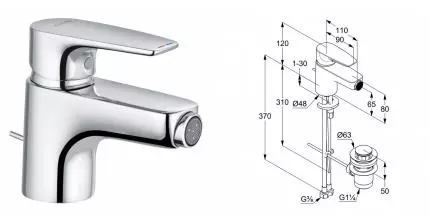 Смеситель для биде «Kludi» Pure&Solid 342160575 с донным клапаном хром