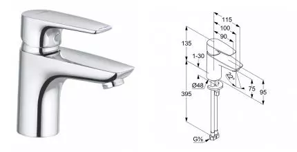 Смеситель для раковины «Kludi» Pure&Solid 340280575 хром