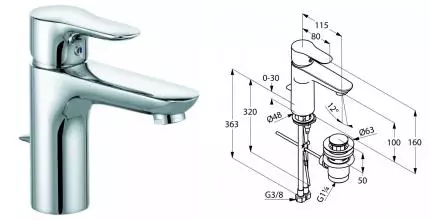 Смеситель для раковины «Kludi» Objekta XL 322600575 с донным клапаном хром Смеситель для раковины «Kludi» Objekta XL 322600575 с донным клапаном хром