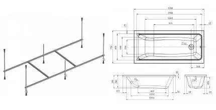 Каркас для ванны «Am.Pm» 170/75 серый