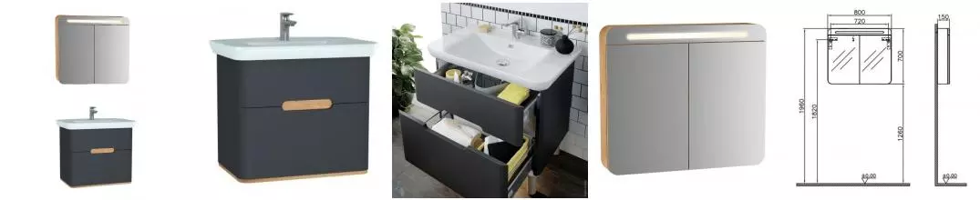 Мебель для ванной подвесная «Vitra» Sento 80 антрацит