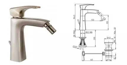 Смеситель для биде «Paini» Lady 89PW306 с донным клапаном никель