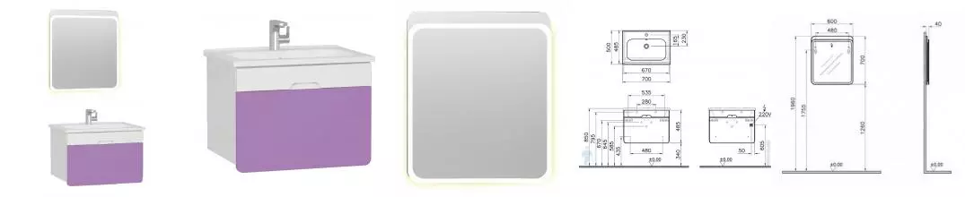 Мебель для ванной подвесная «Vitra» D-Light 70 фиолетовая/белая Мебель для ванной подвесная «Vitra» D-Light 70 фиолетовая/белая