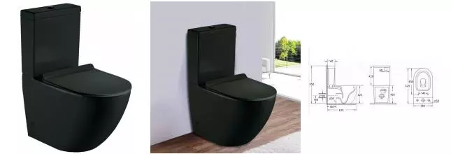 Унитаз компакт безободковый «Esbano» Ripoll-C чёрный матовый с сиденьем дюропласт с микролифтом чёрное