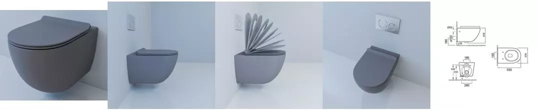 Подвесной унитаз безободковый «Esbano» Garcia ESUPGARCGM матовый серый с сиденьем дюропласт с микролифтом серое