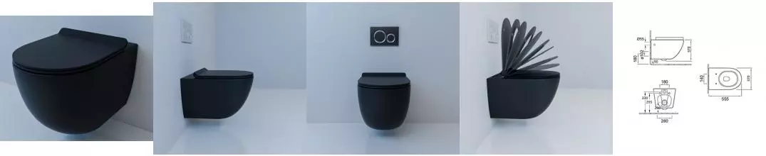 Подвесной унитаз безободковый «Esbano» Garcia ESUPGARCBM матовый чёрный с сиденьем дюропласт с микролифтом чёрное