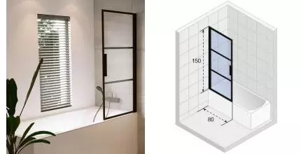 Шторка на ванну стеклянная «Riho» Grid GB501 80/150 прозрачная правая