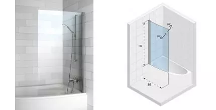 Шторка на ванну стеклянная «Riho» Novic Z108L Lyra 90/150 прозрачная правая