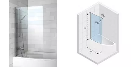 Шторка на ванну стеклянная «Riho» Novic Z108L Lyra 90/150 прозрачная левая