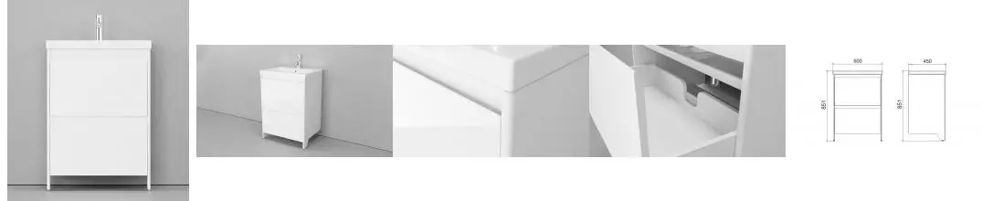 Тумба с раковиной «Velvex» Klaufs 60 с 2 ящиками (Como 60) белая