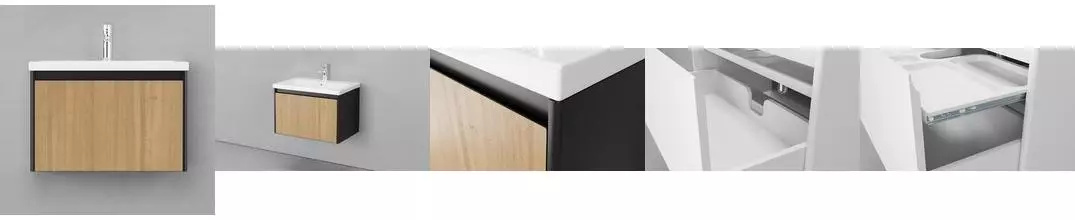 Тумба с раковиной «Velvex» Klaufs 70 с ящиком (Como 70) подвесная шатанэ/чёрная