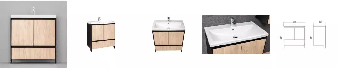 Тумба с раковиной «Velvex» Klaufs 80 с дверцами и ящиком (Como 80) шатанэ/чёрная