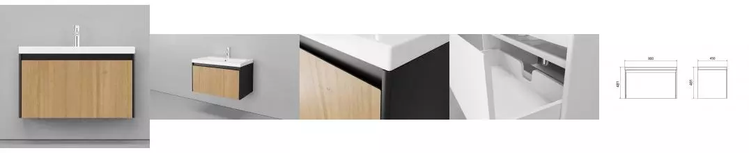 Тумба с раковиной «Velvex» Klaufs 80 с ящиком (Como 80) подвесная шатанэ/чёрная