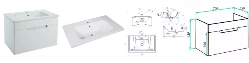 Тумба с раковиной «Bellezza» Сириус 80 (Euphoria 80) подвесная белая