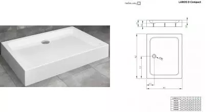 Душевой поддон «Radaway»  Laros D 90/80 средний акриловый прямоугольный без сифона