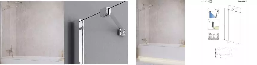 Шторка на ванну стеклянная «Radaway» Idea PNJ II 50/150 прозрачная/хром универсальная