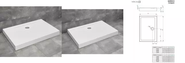 Душевой поддон «Radaway» Doros D Compact 110/80 низкий акриловый прямоугольный без сифона Душевой поддон «Radaway» Doros D Compact 110/80 низкий акриловый прямоугольный без сифона