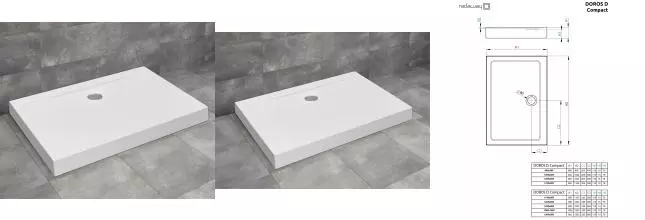 Душевой поддон «Radaway» Doros D Compact 100/80 низкий акриловый прямоугольный без сифона Душевой поддон «Radaway» Doros D Compact 100/80 низкий акриловый прямоугольный без сифона