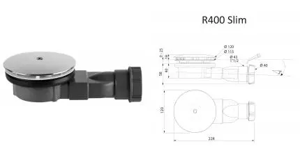 Сифон для поддона «Radaway» R400 Slim серый/хром