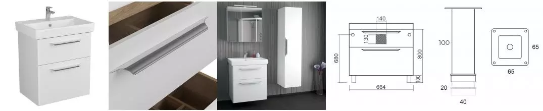 Тумба с раковиной «Diborg» Lande Q 70 с 2 ящиками (Q 70) подвесная белая Тумба с раковиной «Diborg» Lande Q 70 с 2 ящиками (Q 70) подвесная белая