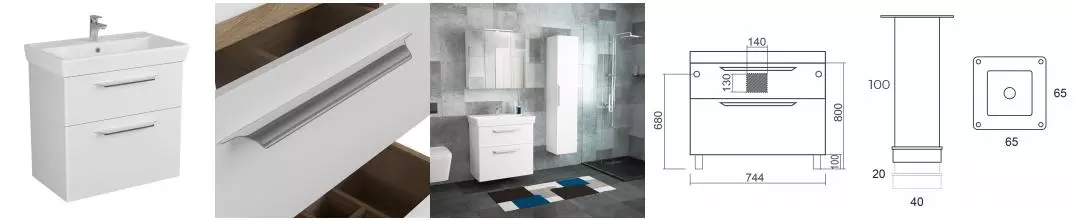 Тумба с раковиной «Diborg» Lande Q 80 с 2 ящиками (Q 80) подвесная белая Тумба с раковиной «Diborg» Lande Q 80 с 2 ящиками (Q 80) подвесная белая