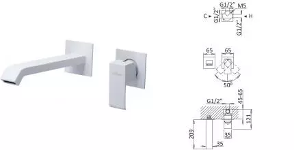 Смеситель для раковины «Cezares» PORTA-BLI2-BIO с донным клапаном белый матовый