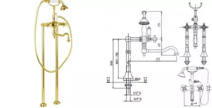 Напольный смеситель для ванны «Cezares» LORD-VDP2-03/24-Bi золото