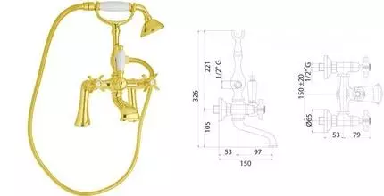 Смеситель на борт ванны «Cezares» LORD-PBV-03/24-Bi золото