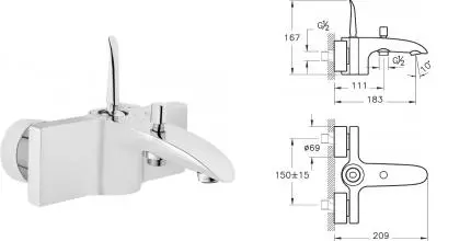 Смеситель для ванны «Vitra» T4 A42451EXP хром