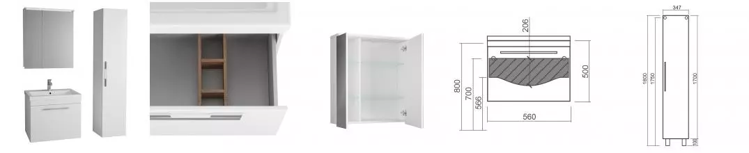 Мебель для ванной подвесная «Diborg» Katarine 60 с ящиком белая