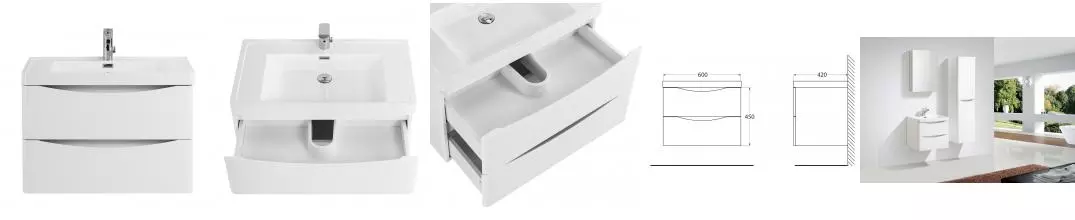 Тумба с раковиной «Belbagno» Ancona-N 60 (Ancona 60) подвесная Bianco Lucido