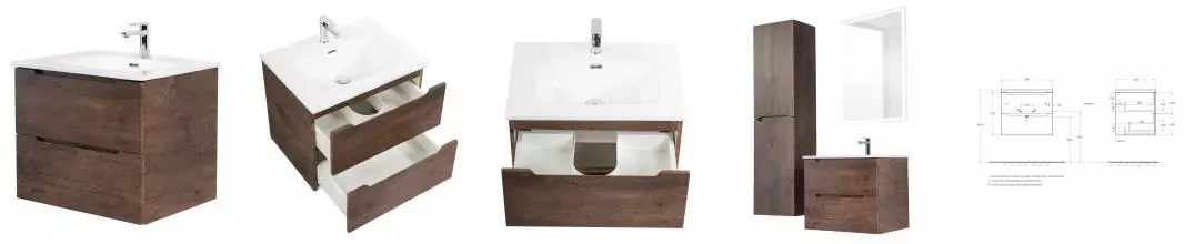Тумба с раковиной «Belbagno» Etna 60 (BB600ETL) подвесная Rovere Moro