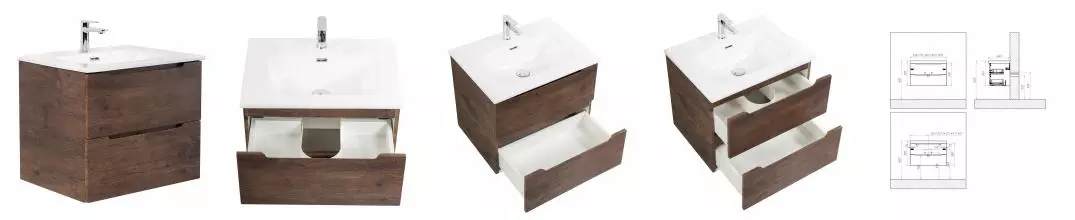 Тумба с раковиной «Belbagno» Etna 70 (BB700ETL 71/46) подвесная Rovere Moro