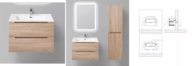 Тумба с раковиной «Belbagno» Etna 70 (BB700ETL 71/46) подвесная Rovere Bianco