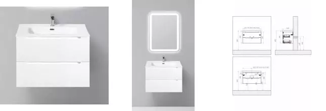 Тумба с раковиной «Belbagno» Etna 70 (BB700ETL) подвесная Bianco Opaco