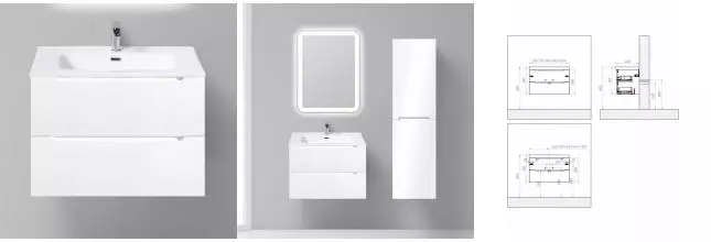 Тумба с раковиной «Belbagno» Etna 70 (BB700ETL) подвесная Bianco Lucido