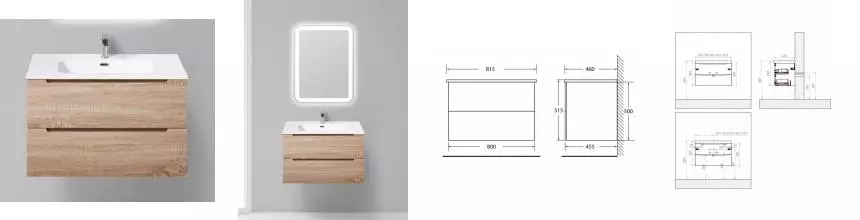 Тумба с раковиной «Belbagno» Etna 80 (NDR-800-LVB) подвесная Rovere Bianco Тумба с раковиной «Belbagno» Etna 80 (NDR-800-LVB) подвесная Rovere Bianco