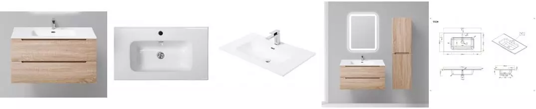 Тумба с раковиной «Belbagno» Etna 90 (BB900ETL) подвесная Rovere Bianco