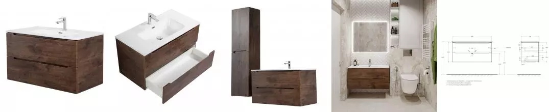 Тумба с раковиной «Belbagno» Etna 100 (BB1000ETL) подвесная Rovere Moro Тумба с раковиной «Belbagno» Etna 100 (BB1000ETL) подвесная Rovere Moro