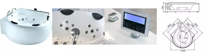 Гидромассажная ванна акриловая «Gemy» G9088 K 185/185 с каркасом с сифоном белая