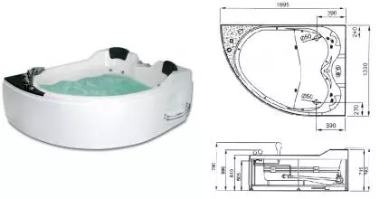 Гидромассажная ванна акриловая «Gemy» G9086 B 170/133 с каркасом с сифоном белая правая
