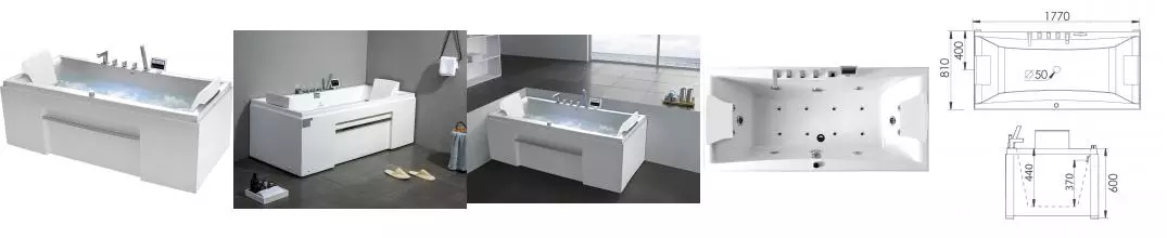 Гидромассажная ванна акриловая «Gemy» G9076 K 177/81 с каркасом с сифоном белая