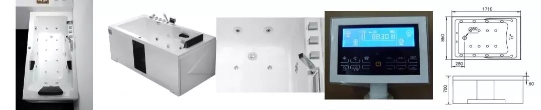 Гидромассажная ванна акриловая «Gemy» G9066 II K 171/86 с каркасом с сифоном с ручками белая левая