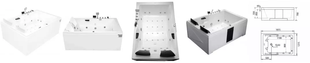Гидромассажная ванна акриловая «Gemy» G9061 K 181/121 с каркасом с сифоном с ручками белая правая
